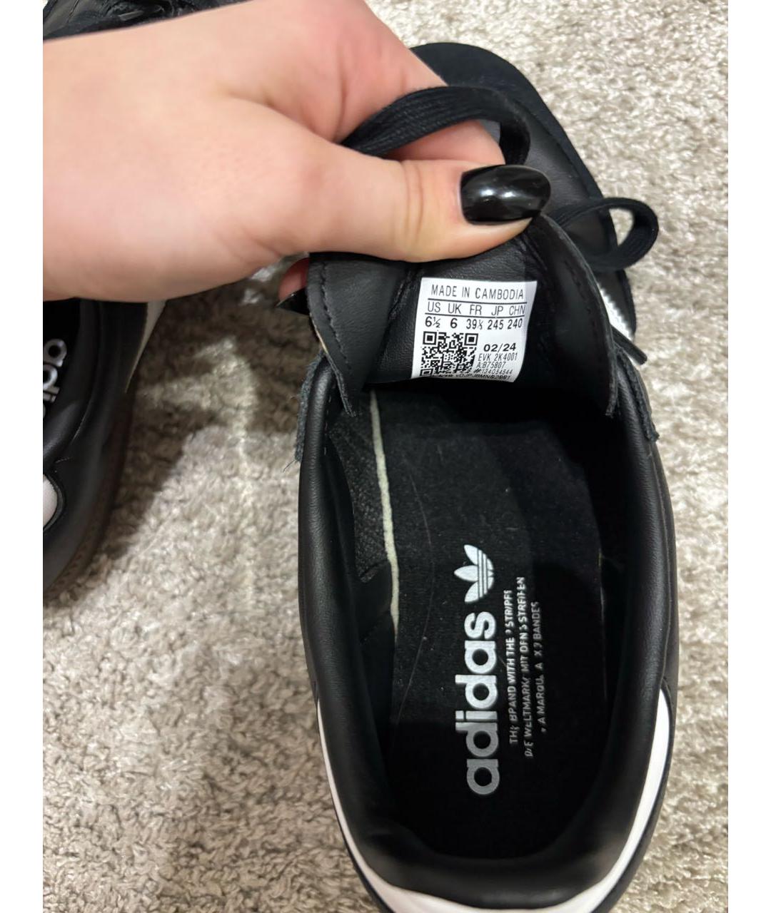 ADIDAS Черные кожаные кроссовки, фото 4