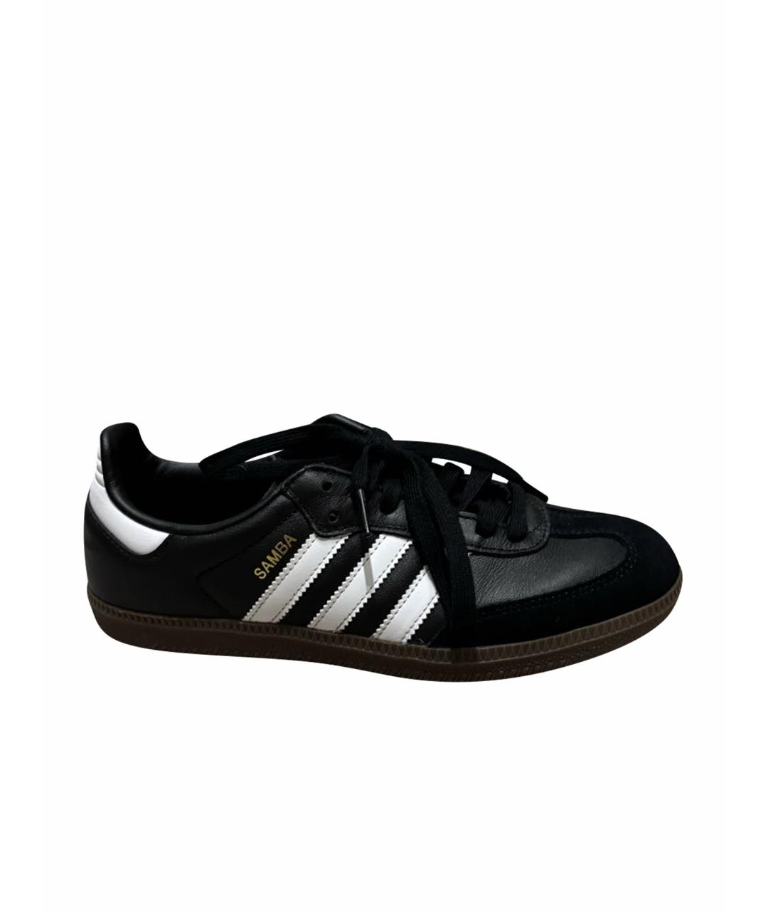 ADIDAS Черные кожаные кроссовки, фото 1