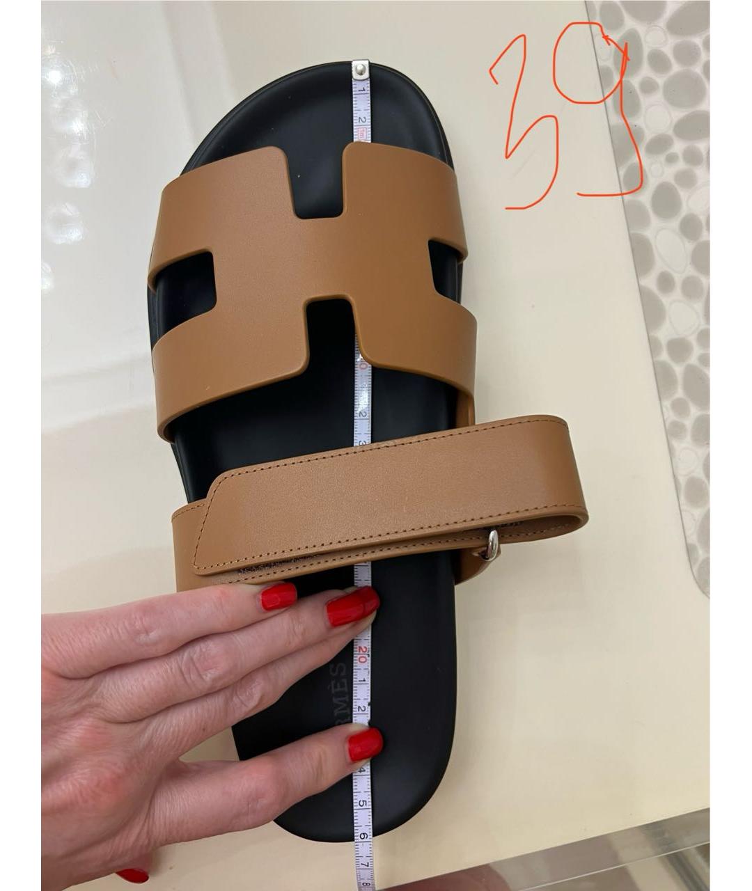 HERMES Коричневые кожаные шлепанцы, фото 2