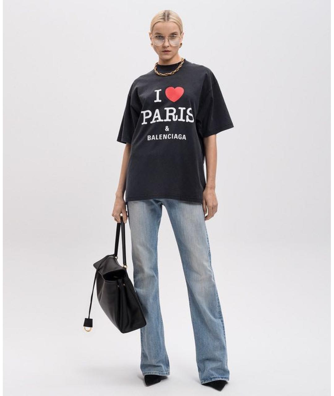 BALENCIAGA Черная хлопковая футболка, фото 2