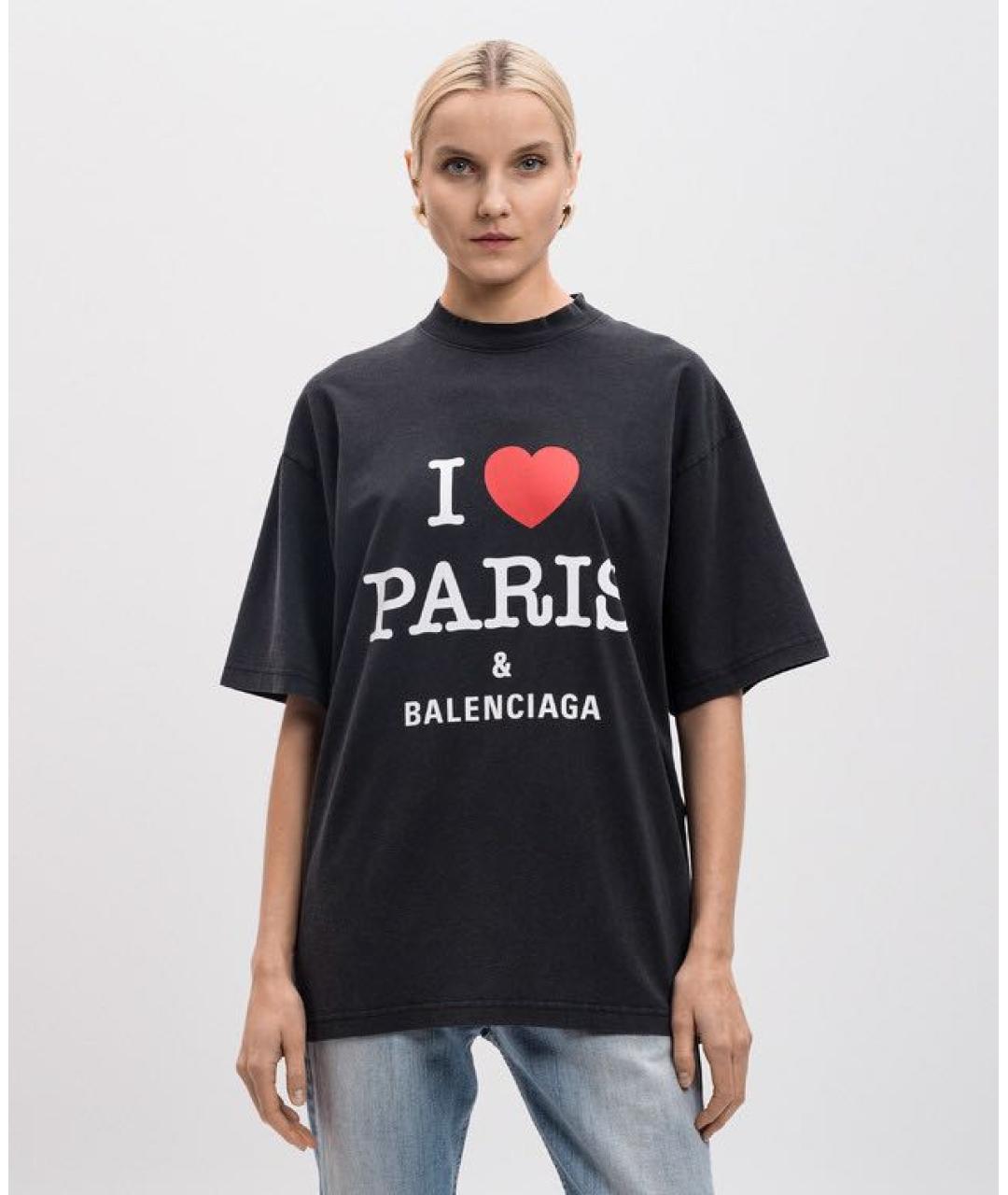 BALENCIAGA Черная хлопковая футболка, фото 4