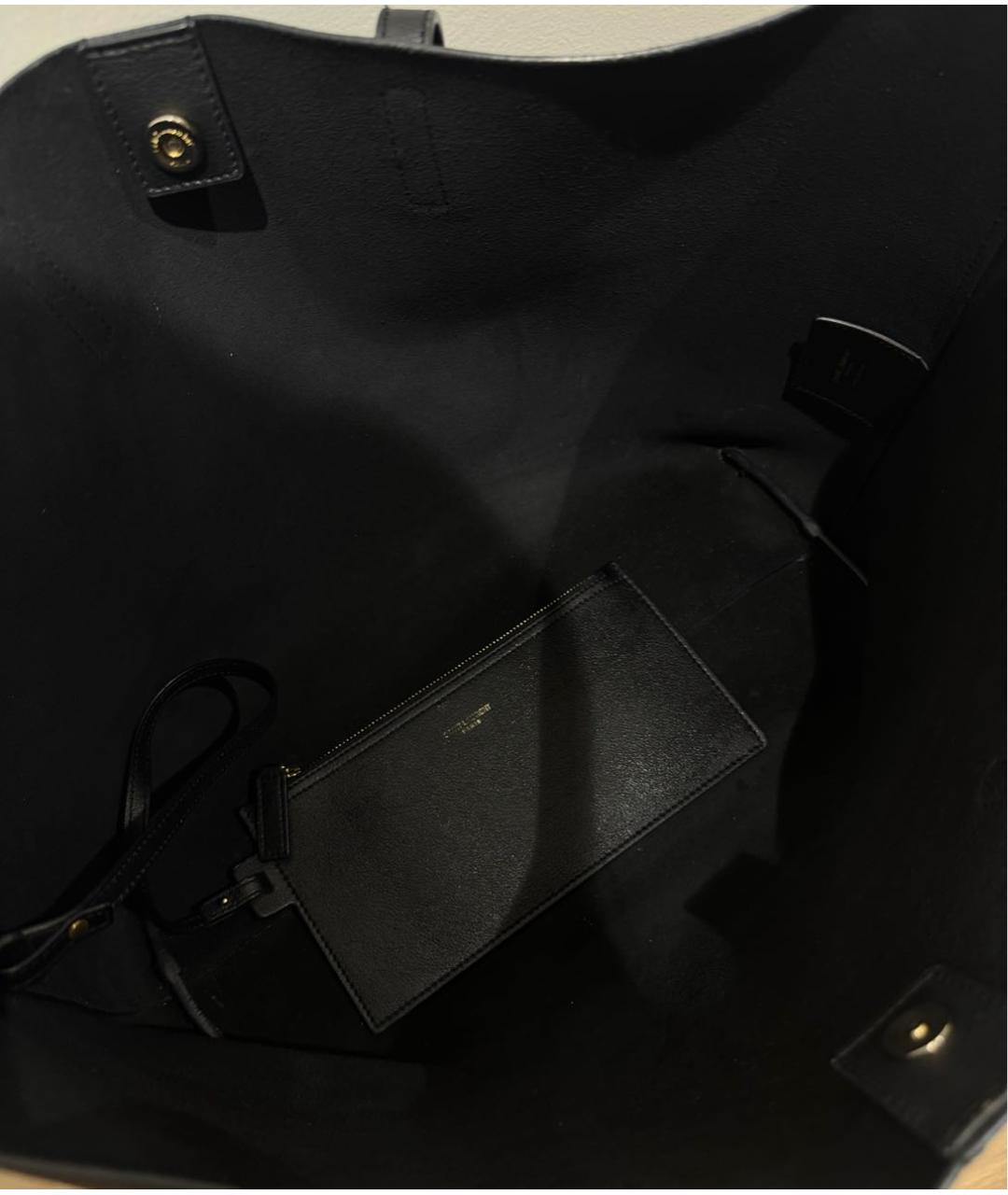 SAINT LAURENT Черная кожаная сумка тоут, фото 4