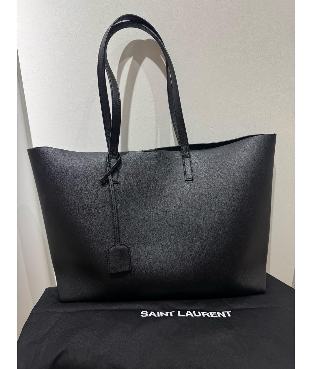 SAINT LAURENT Черная кожаная сумка тоут, фото 3