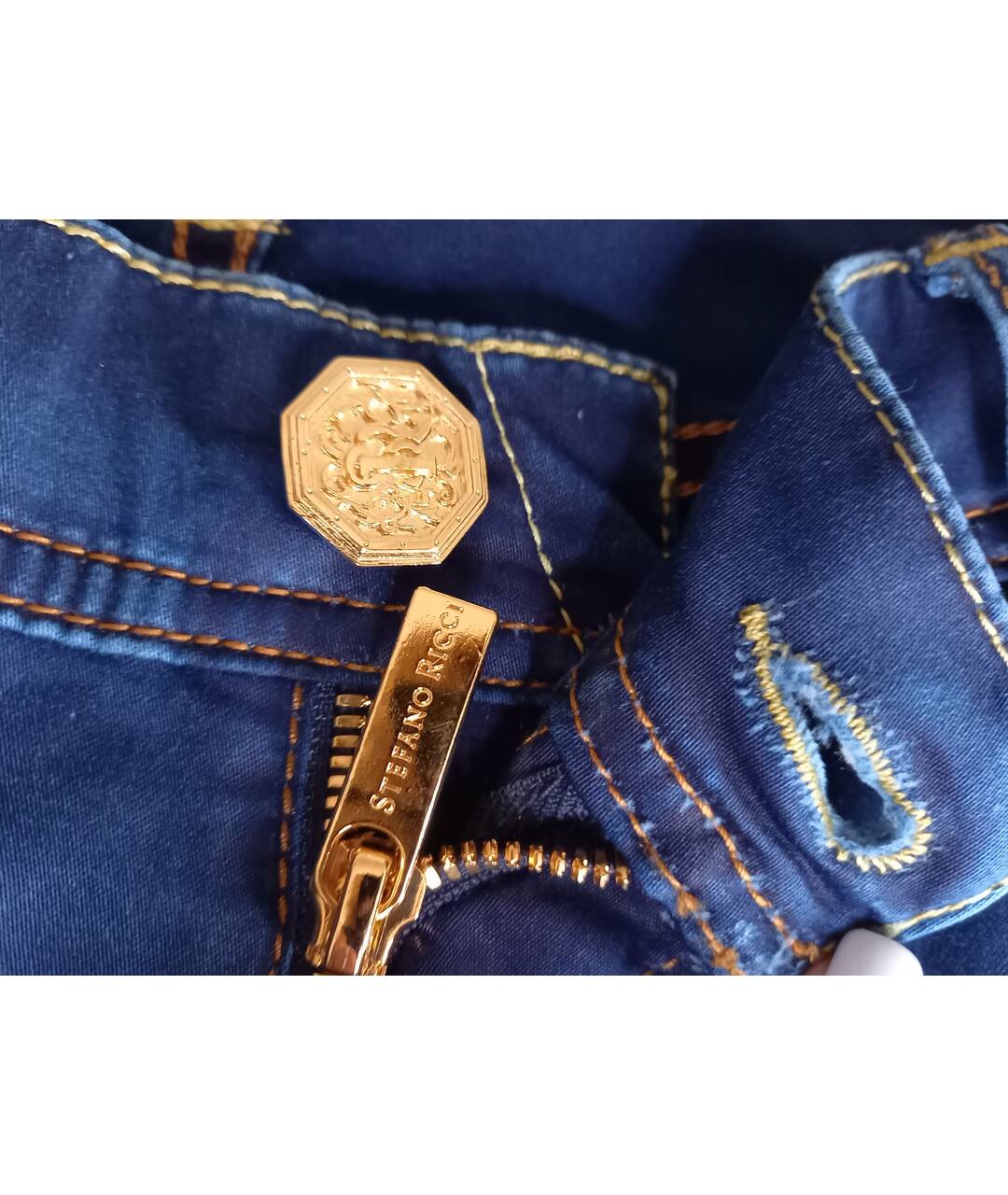 STEFANO RICCI Синие хлопковые прямые джинсы, фото 6