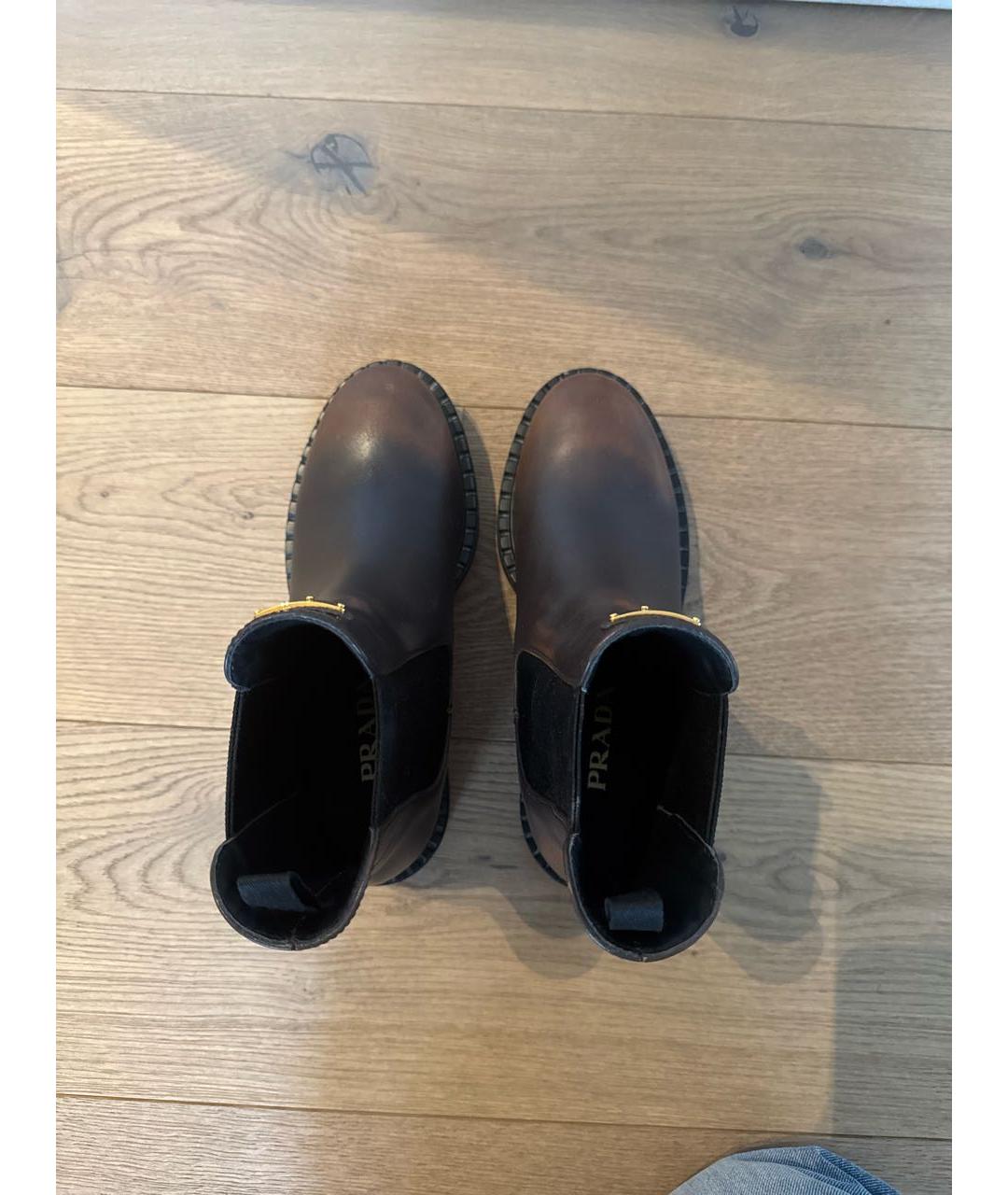 PRADA Коричневые кожаные ботинки, фото 3