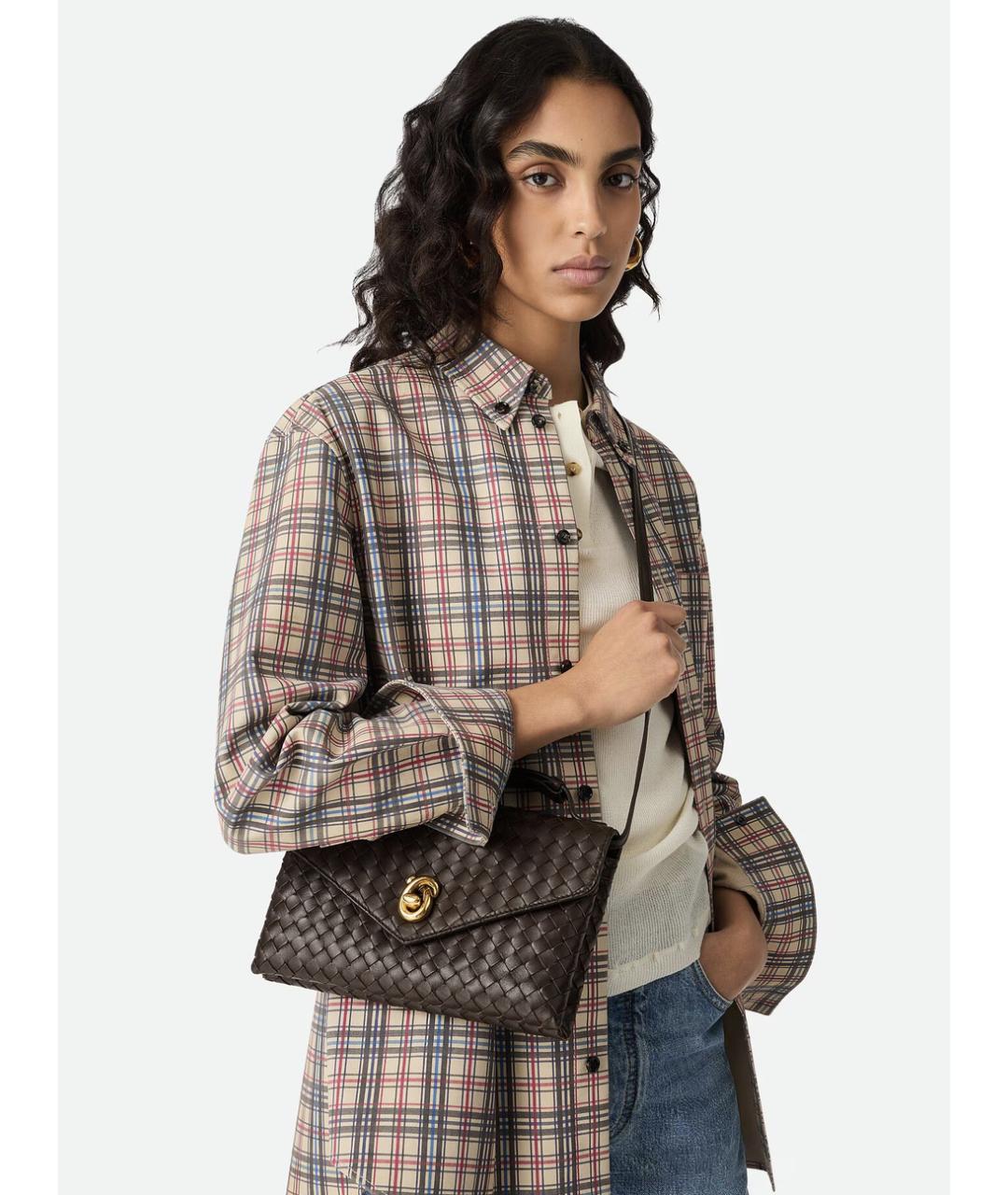 BOTTEGA VENETA Коричневая кожаная сумка через плечо, фото 4
