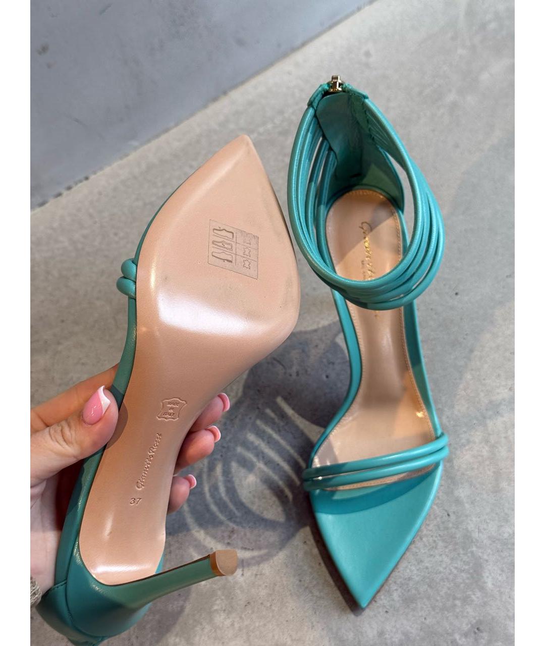 GIANVITO ROSSI Бирюзовые кожаные босоножки, фото 4