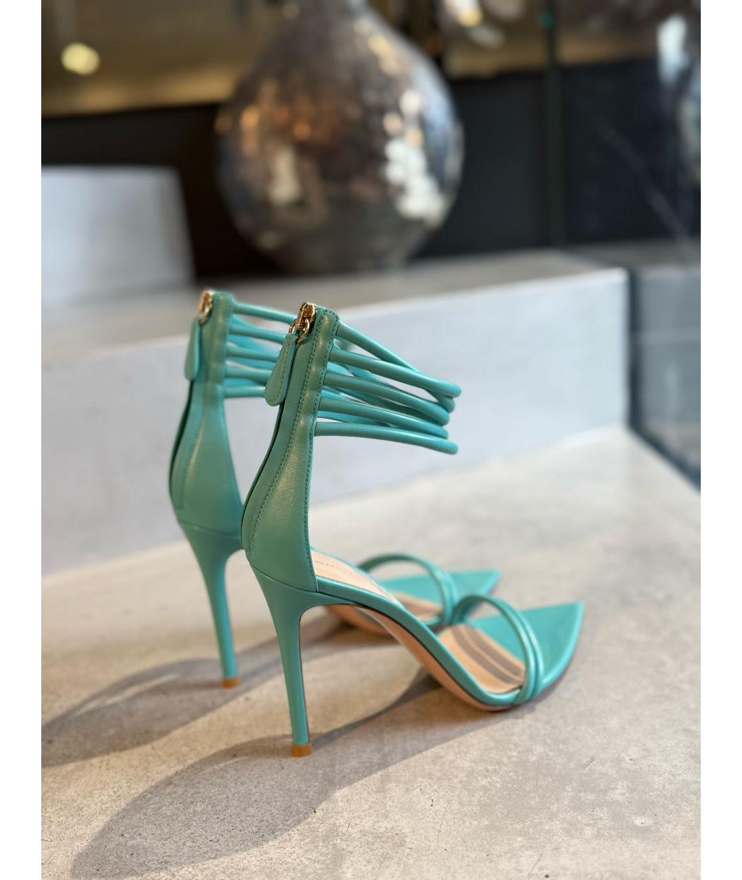 GIANVITO ROSSI Бирюзовые кожаные босоножки, фото 6