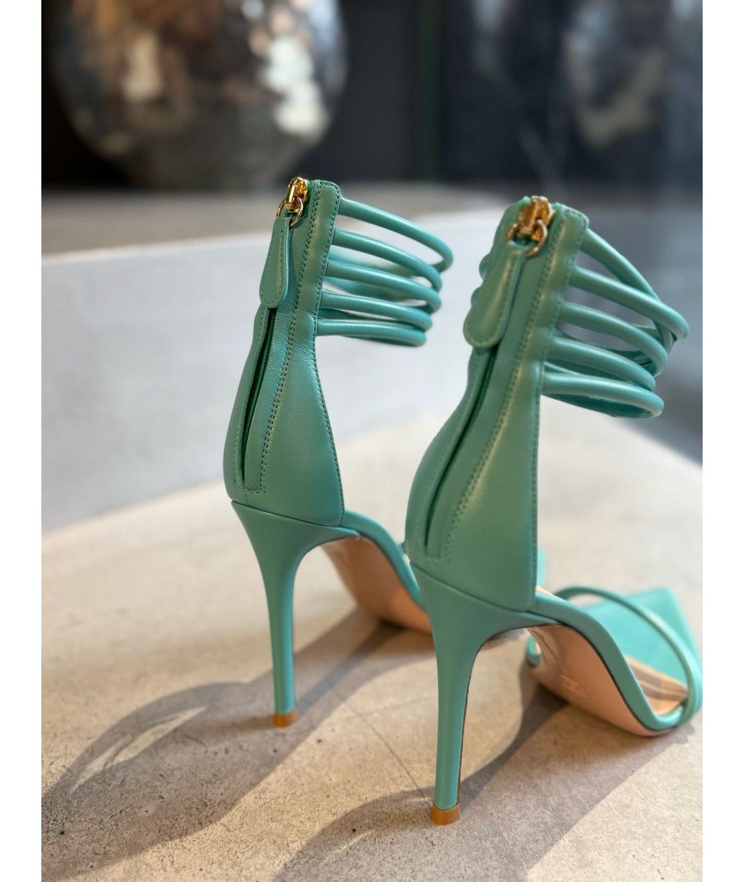 GIANVITO ROSSI Бирюзовые кожаные босоножки, фото 7