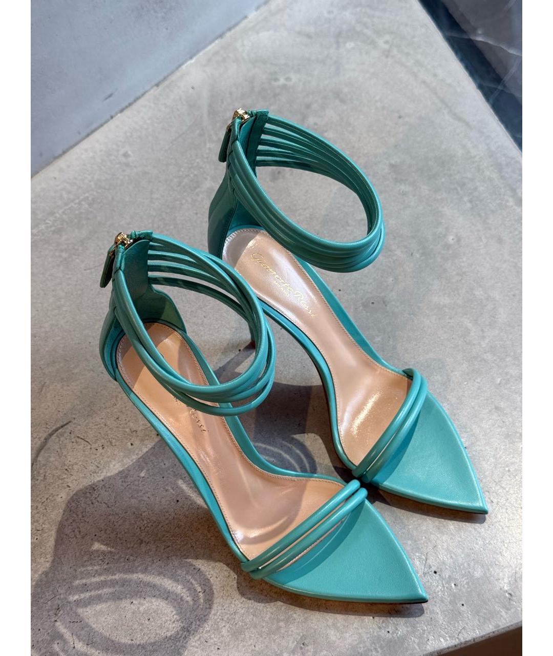 GIANVITO ROSSI Бирюзовые кожаные босоножки, фото 5