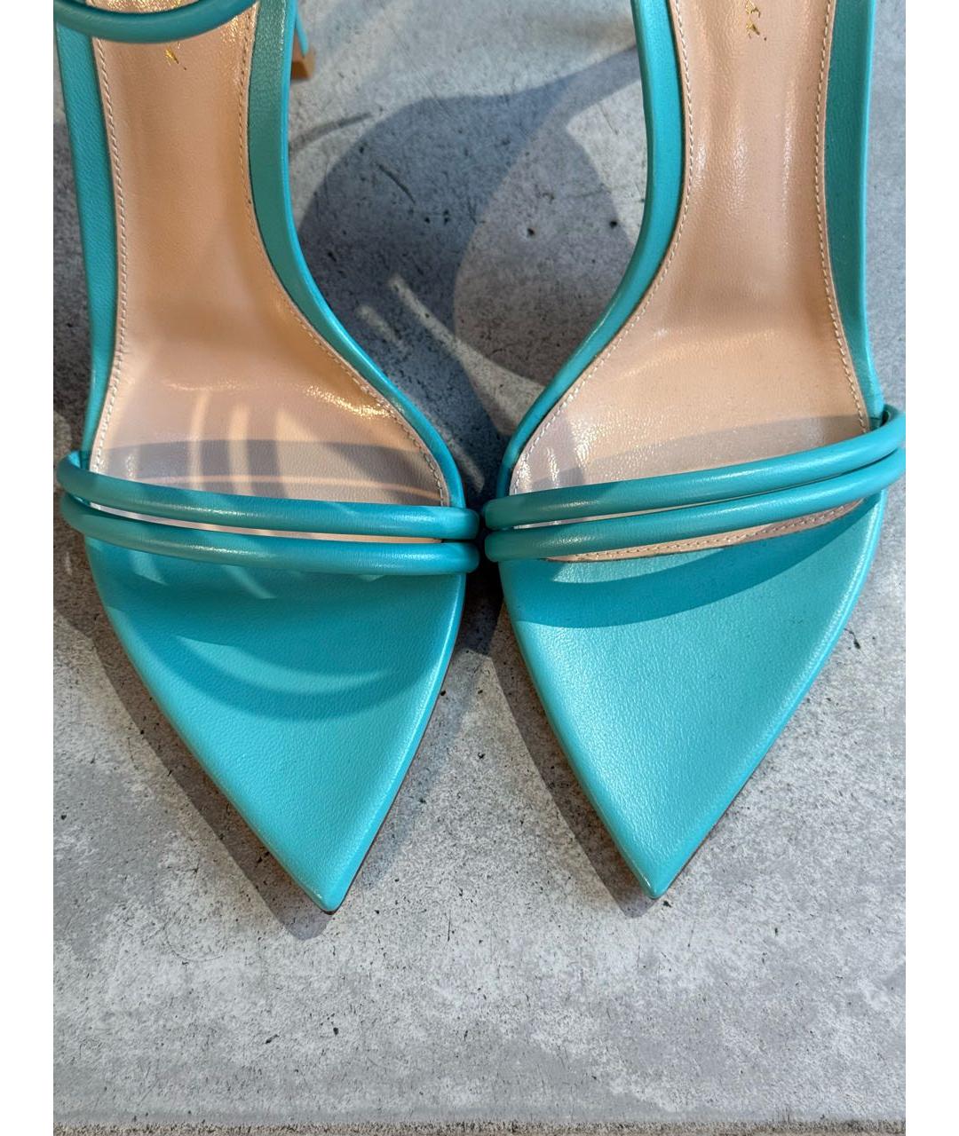 GIANVITO ROSSI Бирюзовые кожаные босоножки, фото 3