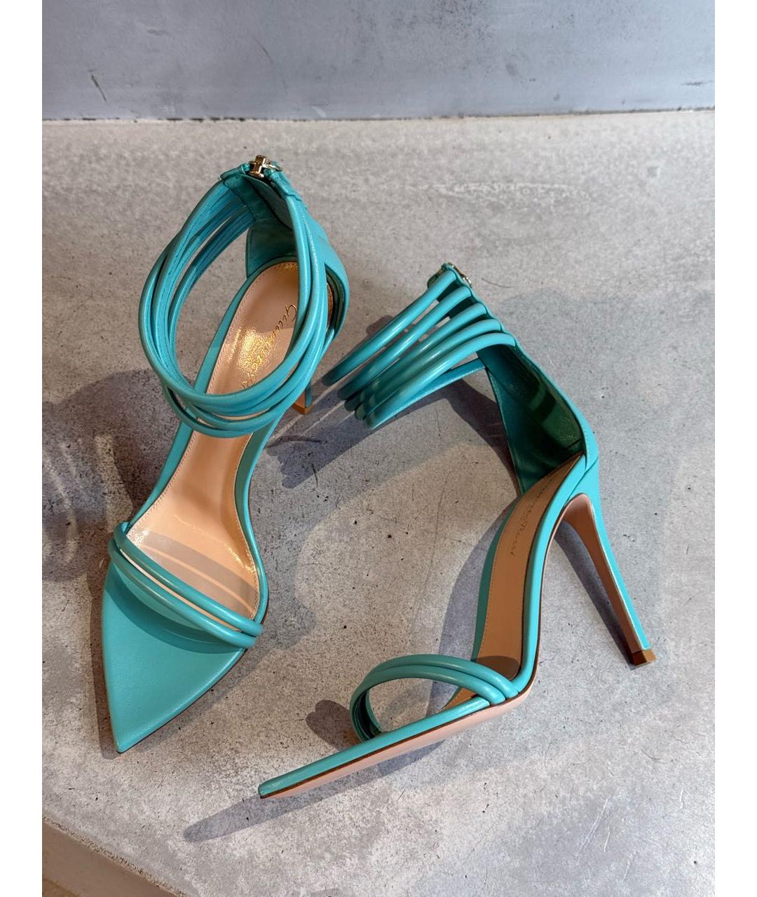 GIANVITO ROSSI Бирюзовые кожаные босоножки, фото 2