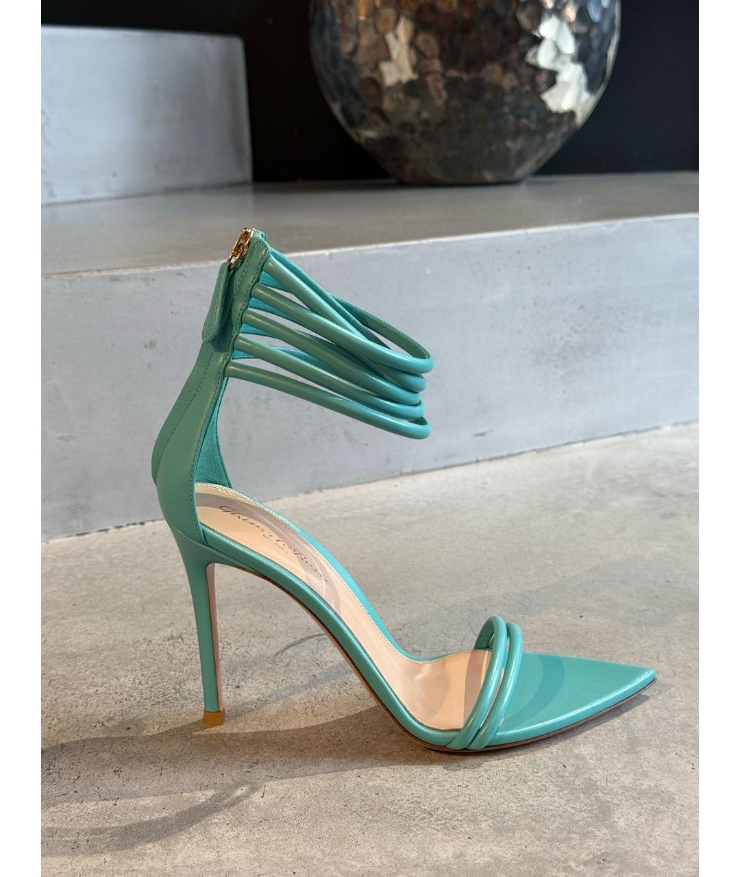 GIANVITO ROSSI Бирюзовые кожаные босоножки, фото 8