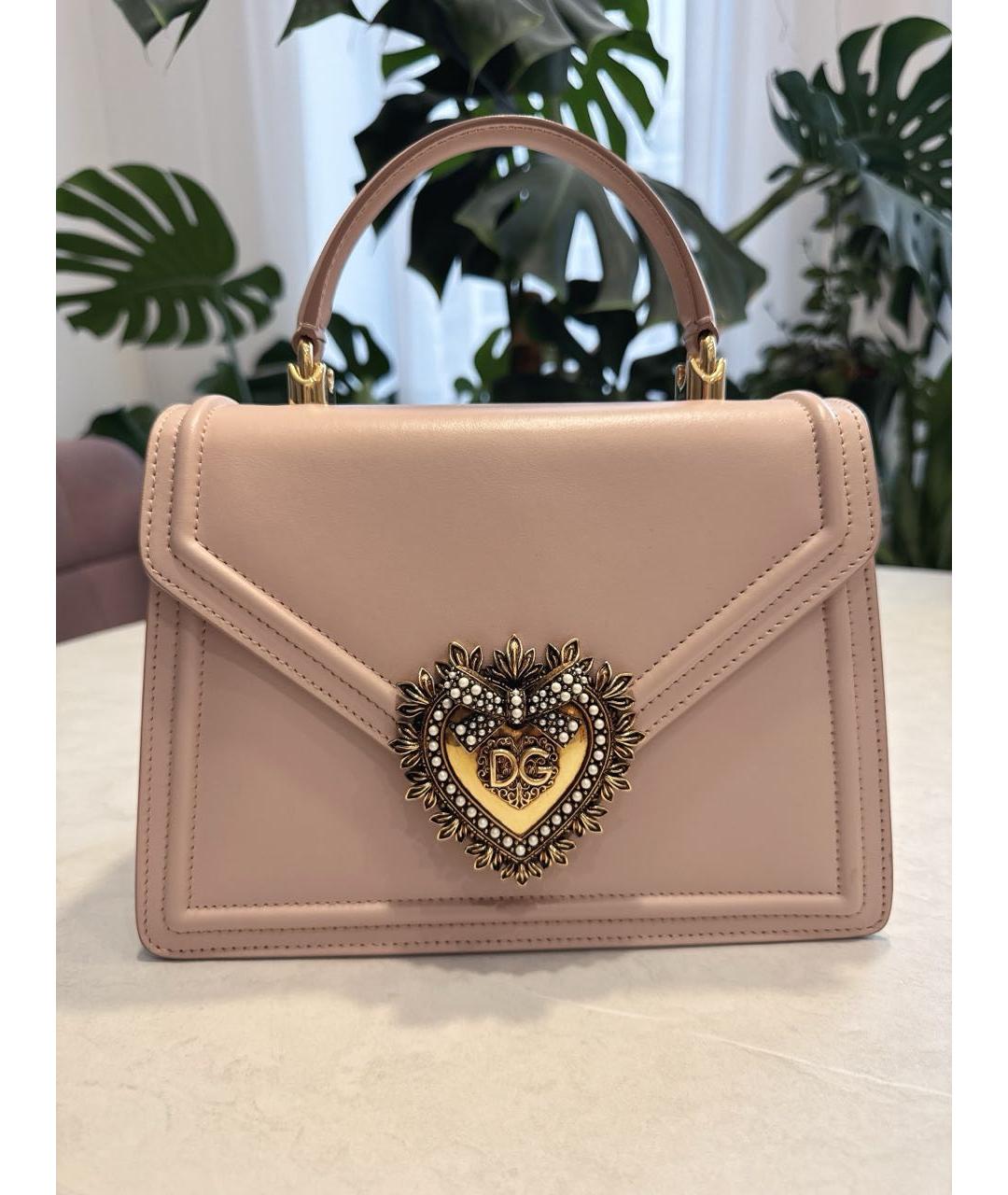 DOLCE&GABBANA Бежевая кожаная сумка с короткими ручками, фото 6