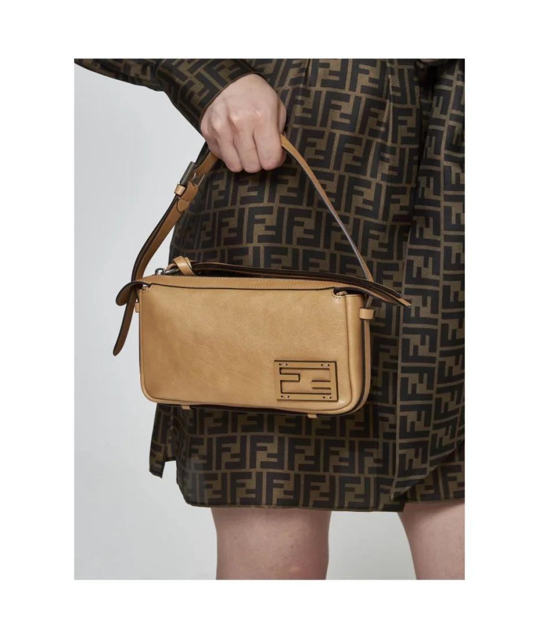 FENDI Бежевая кожаная сумка через плечо, фото 4