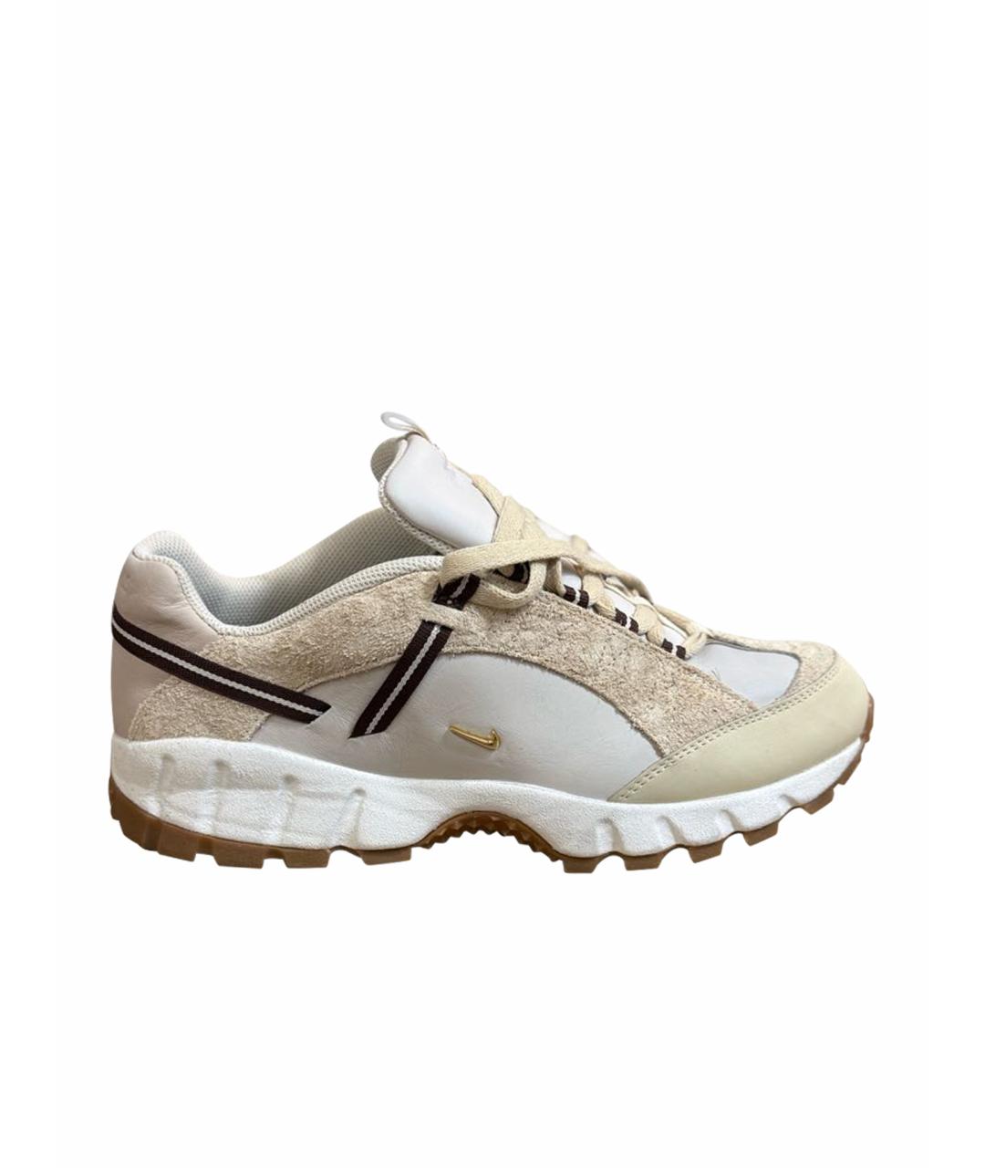 NIKE Бежевые кожаные высокие кроссовки / кеды, фото 1
