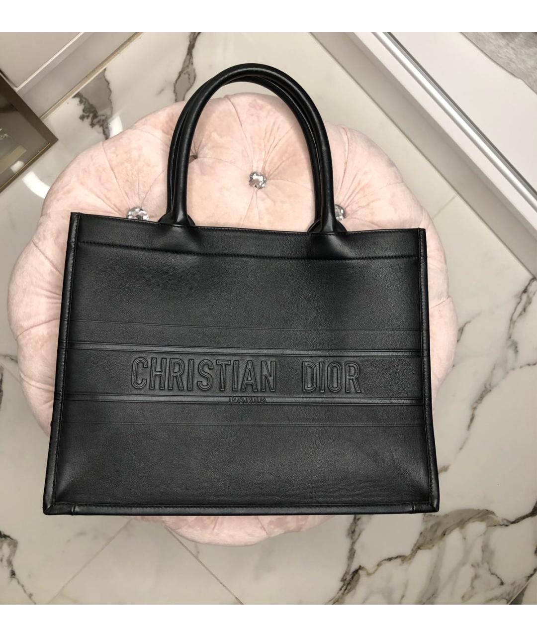 CHRISTIAN DIOR Черная кожаная сумка тоут, фото 9