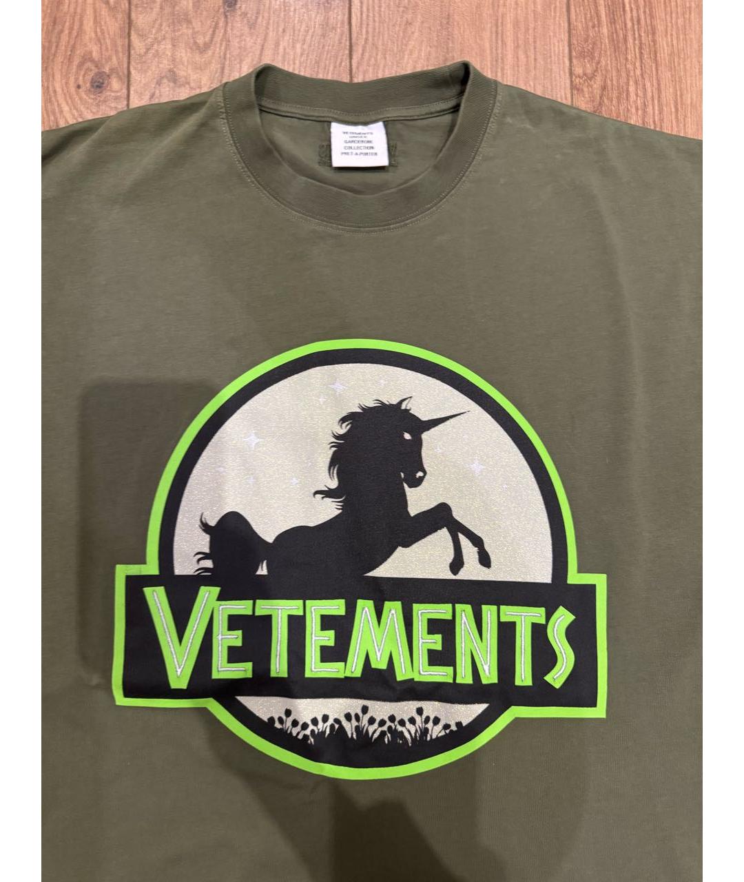 VETEMENTS Зеленая хлопковая футболка, фото 2