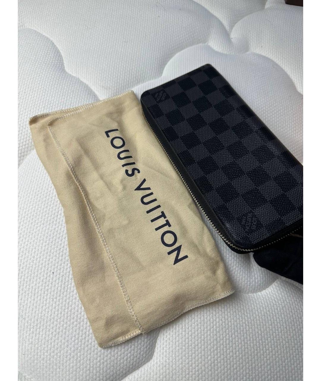 LOUIS VUITTON Антрацитовый кожаный кошелек, фото 7