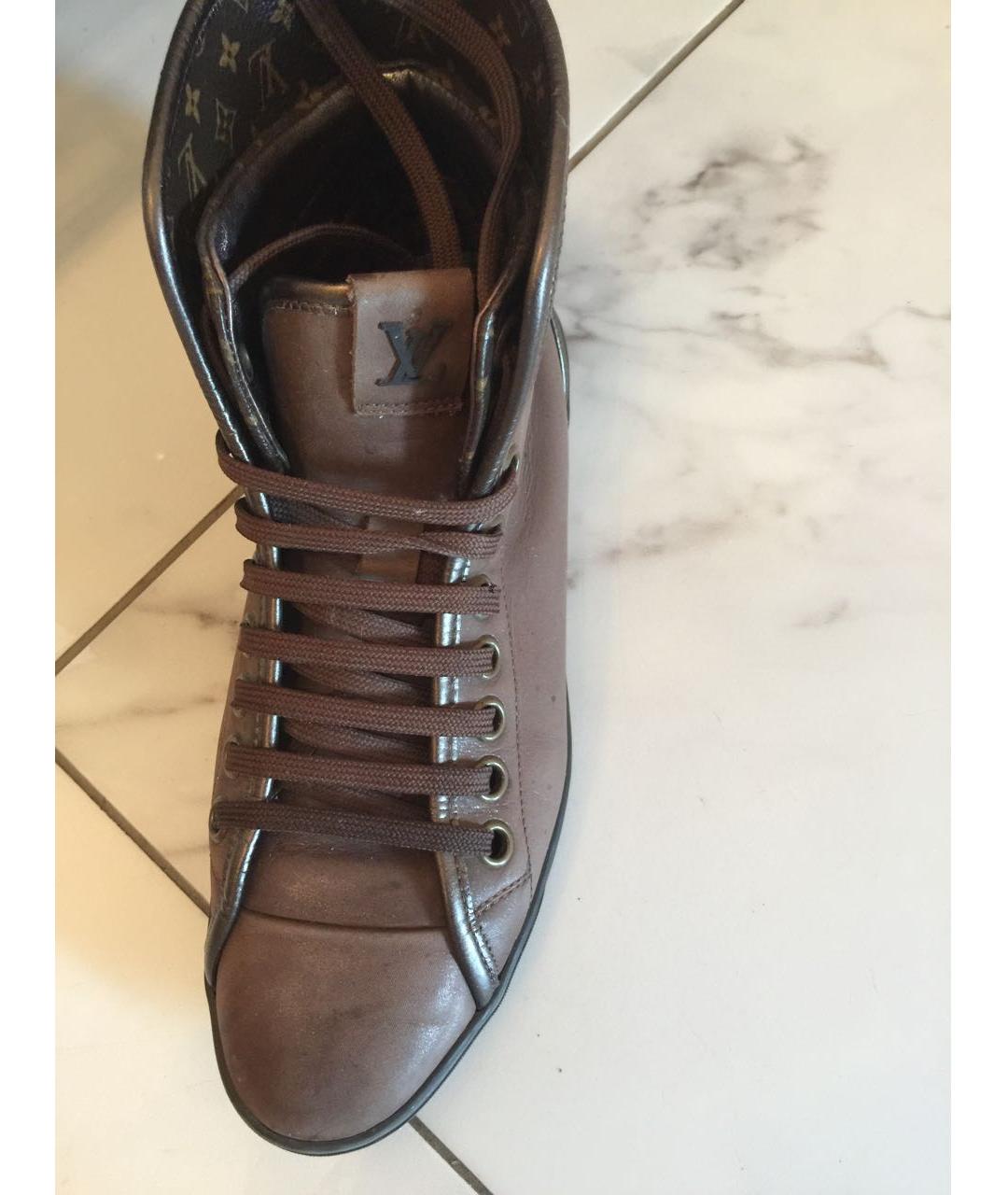 LOUIS VUITTON Коричневые кожаные кроссовки, фото 3