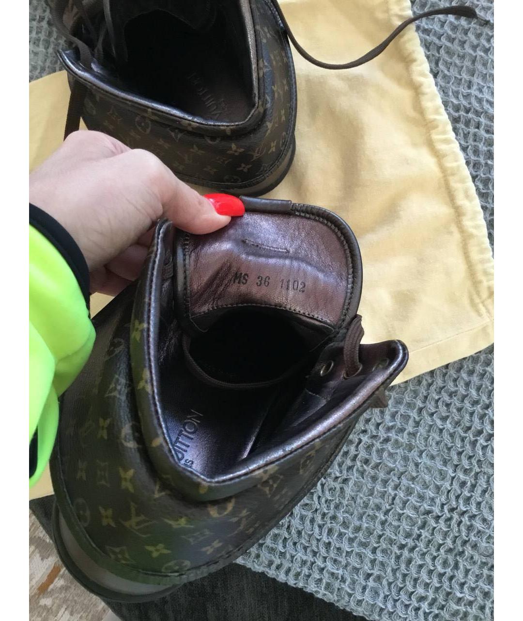 LOUIS VUITTON Коричневые кожаные кроссовки, фото 5