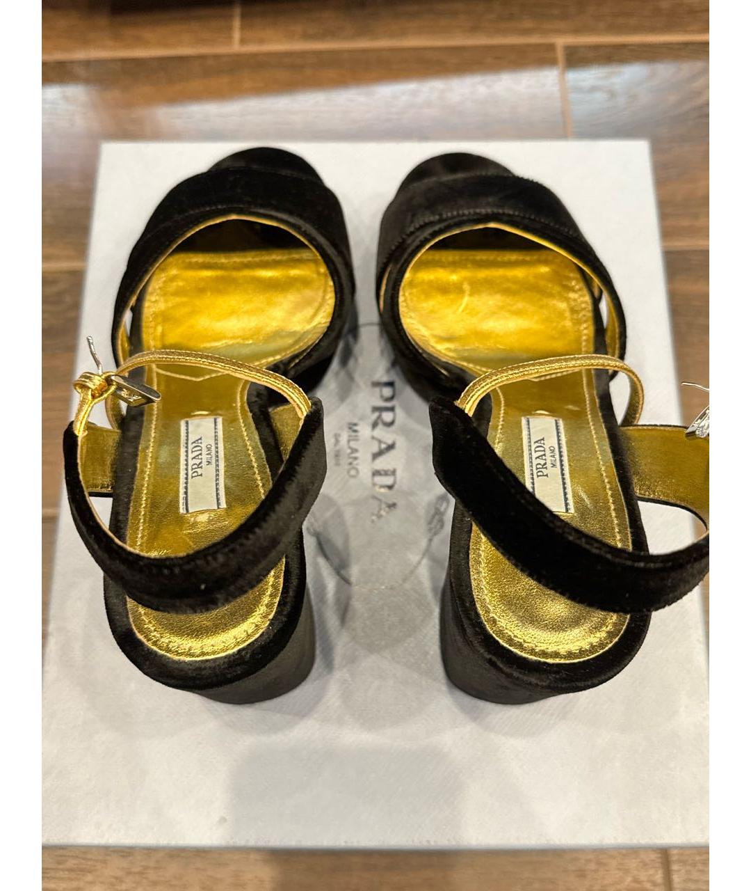 PRADA Черные бархатные босоножки, фото 5