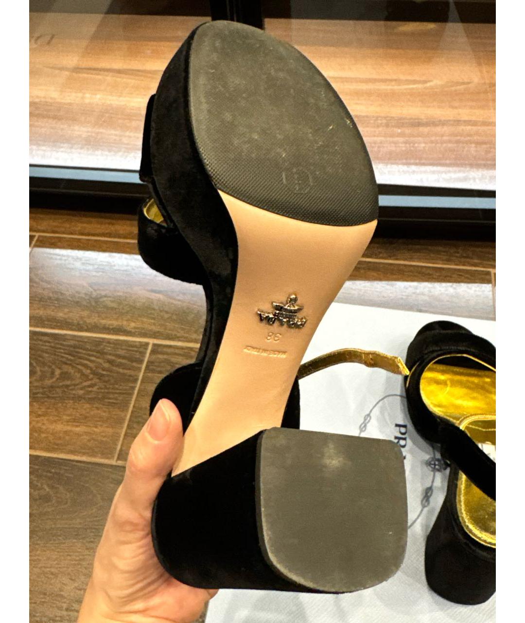 PRADA Черные бархатные босоножки, фото 6