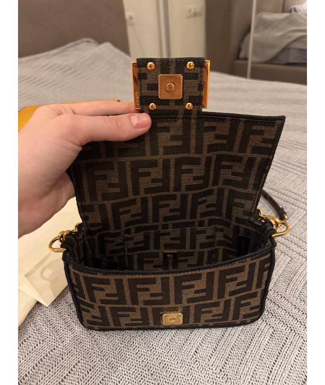 FENDI Коричневая жаккардовая сумка через плечо, фото 3