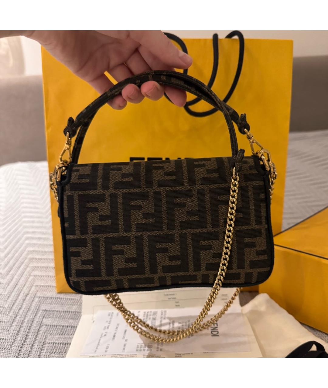 FENDI Коричневая жаккардовая сумка через плечо, фото 2