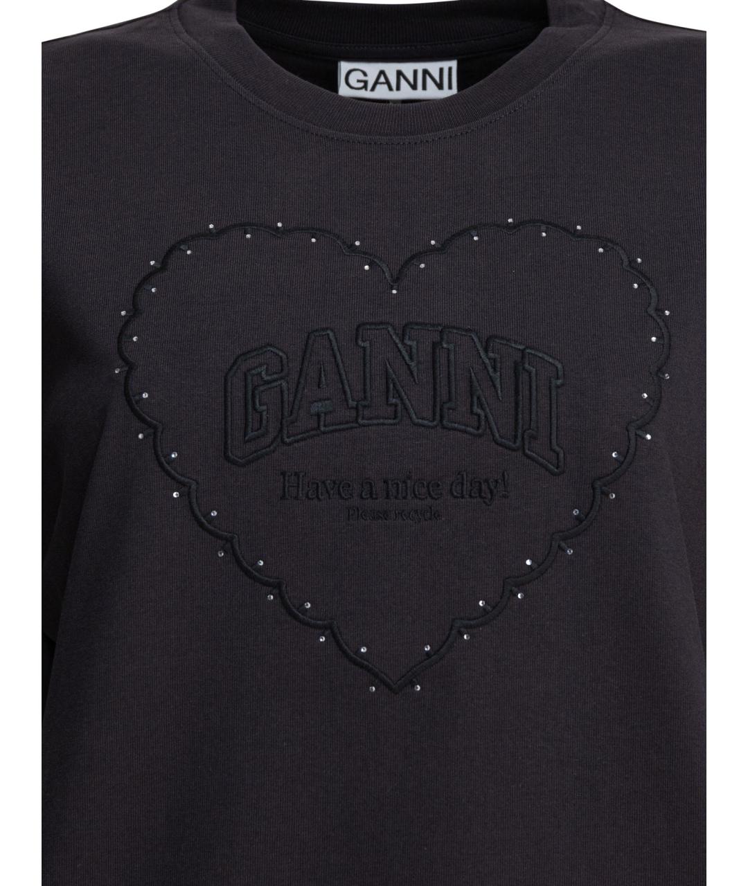 GANNI Черная хлопковая футболка, фото 3