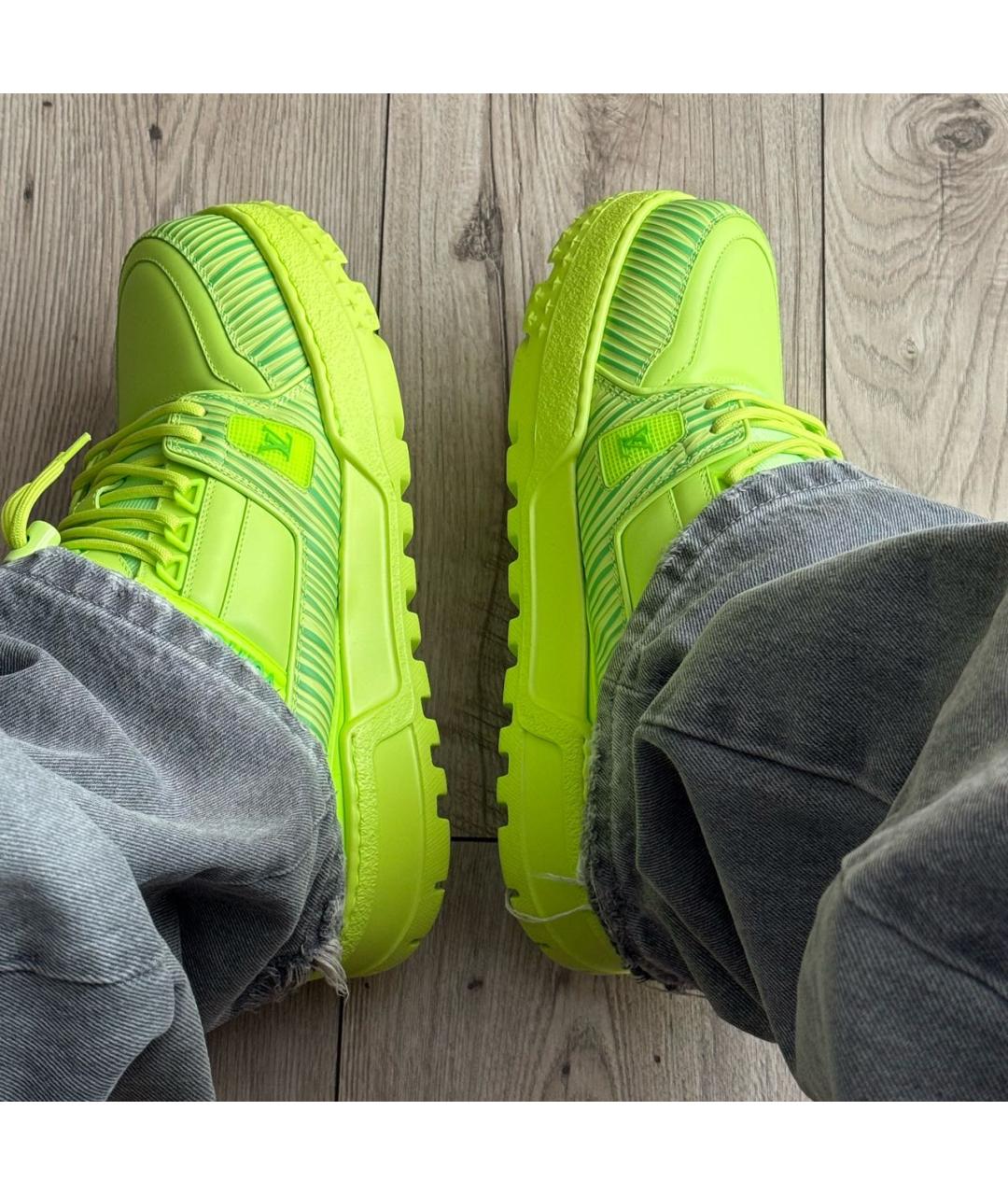 LOUIS VUITTON Салатовые кожаные кроссовки, фото 4