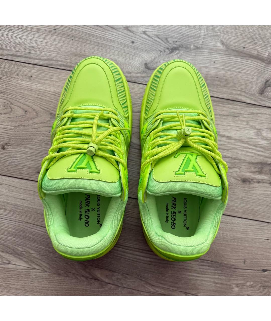 LOUIS VUITTON Салатовые кожаные кроссовки, фото 3