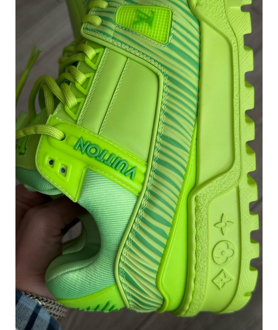 LOUIS VUITTON Салатовые кожаные кроссовки, фото 5