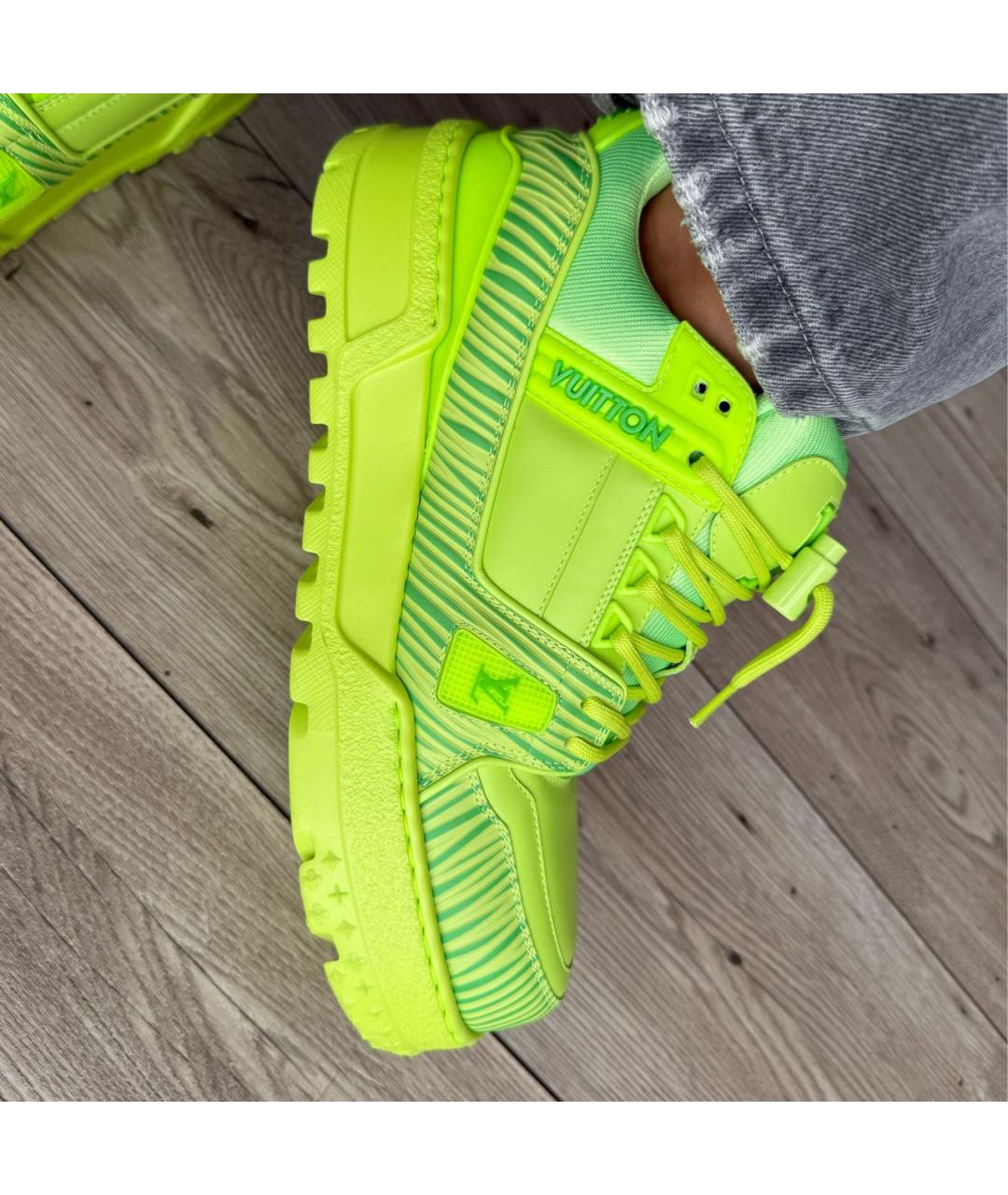LOUIS VUITTON Салатовые кожаные кроссовки, фото 7