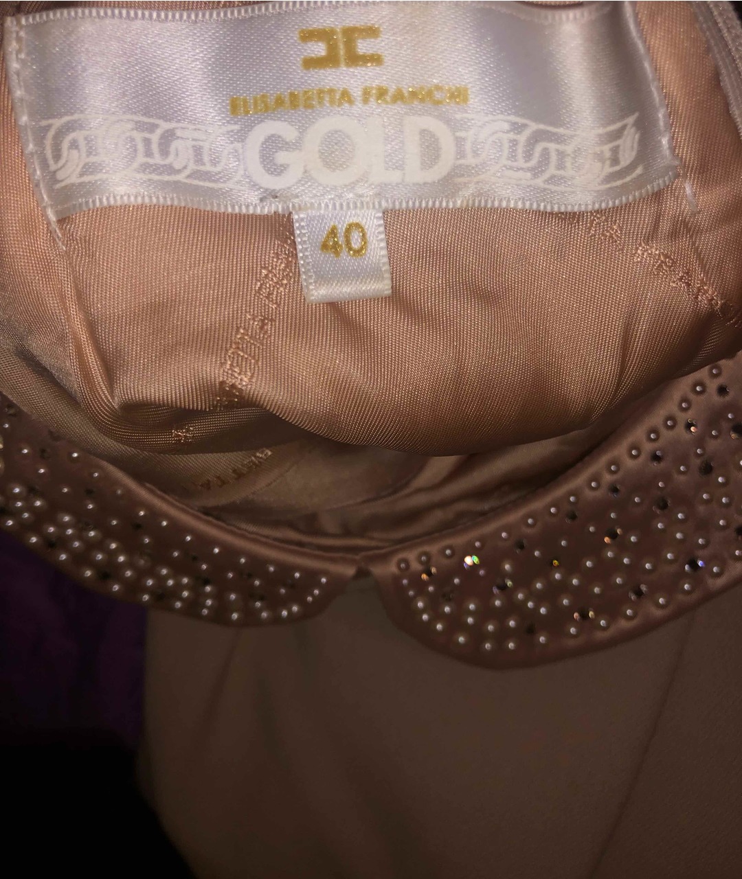 ELISABETTA FRANCHI Бежевое полиэстеровое коктейльное платье, фото 5