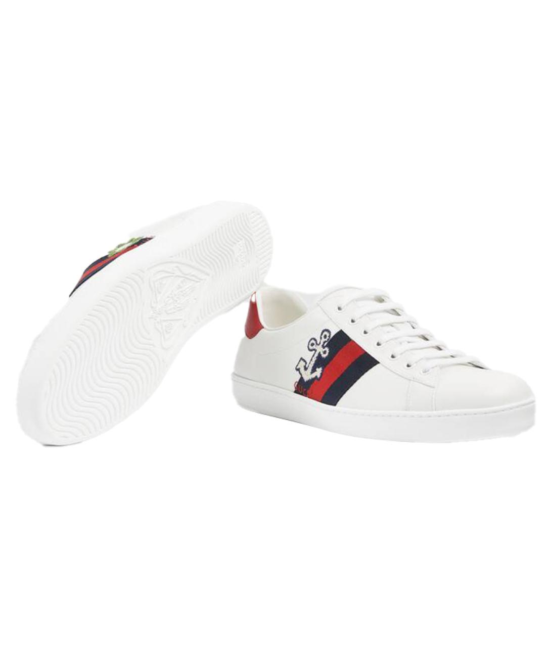 GUCCI Белые кожаные низкие кроссовки / кеды, фото 6