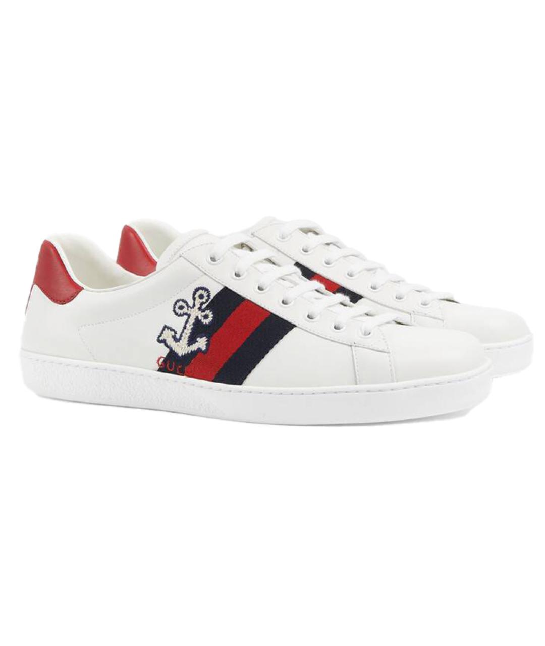 GUCCI Белые кожаные низкие кроссовки / кеды, фото 3