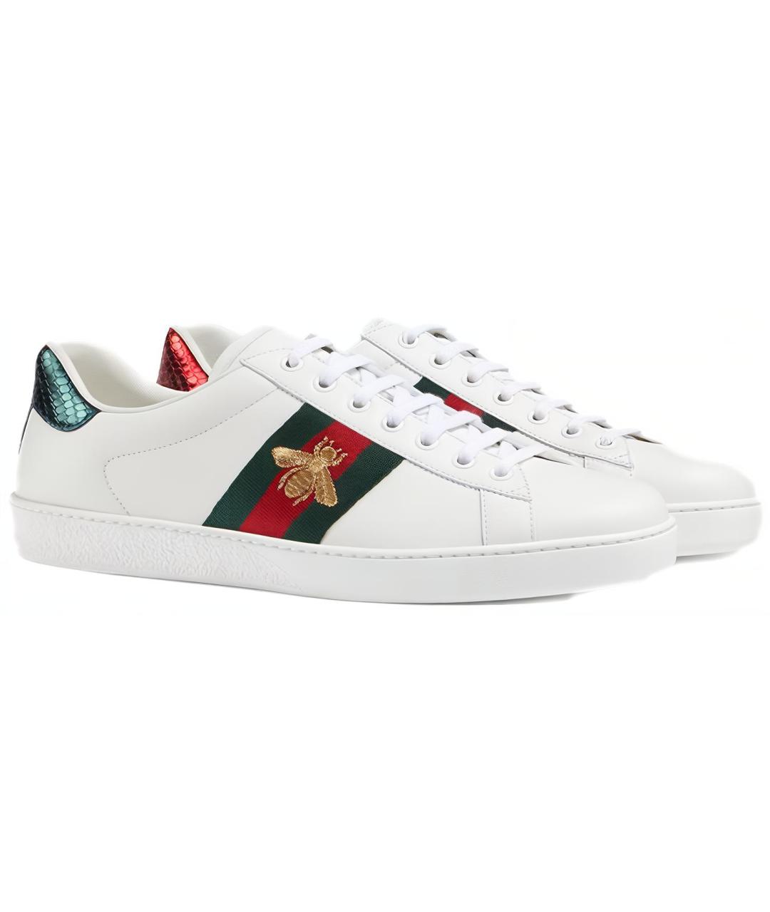 GUCCI Белые кожаные низкие кроссовки / кеды, фото 3