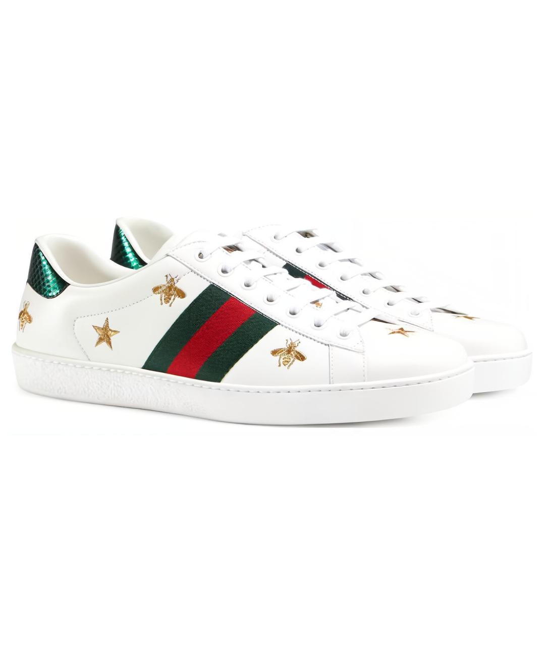 GUCCI Белые кожаные низкие кроссовки / кеды, фото 3