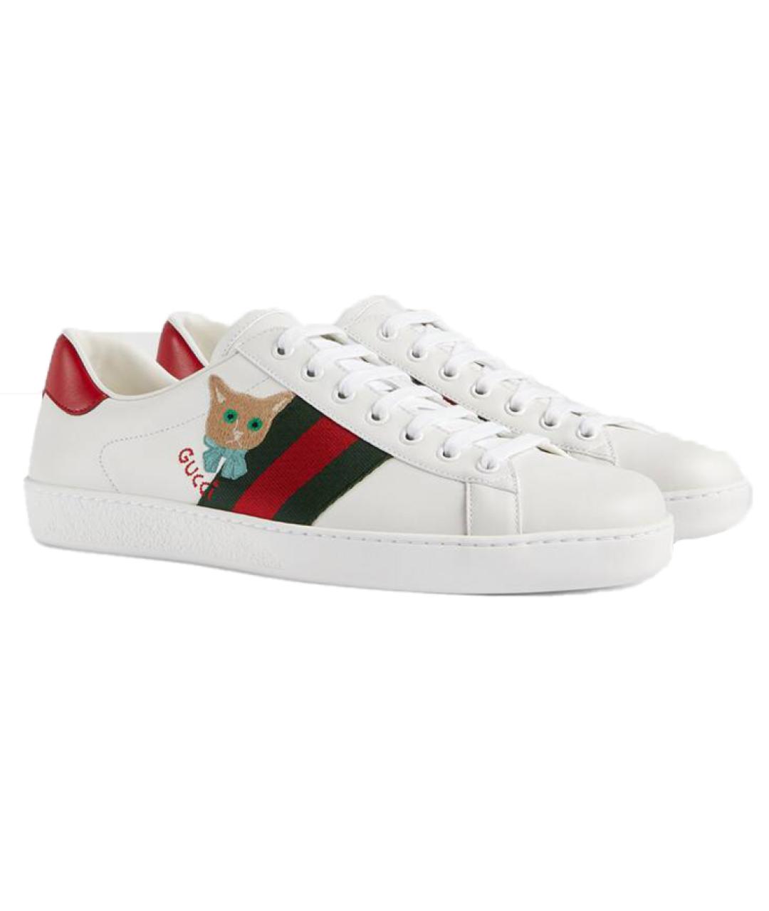 GUCCI Белые кожаные низкие кроссовки / кеды, фото 2