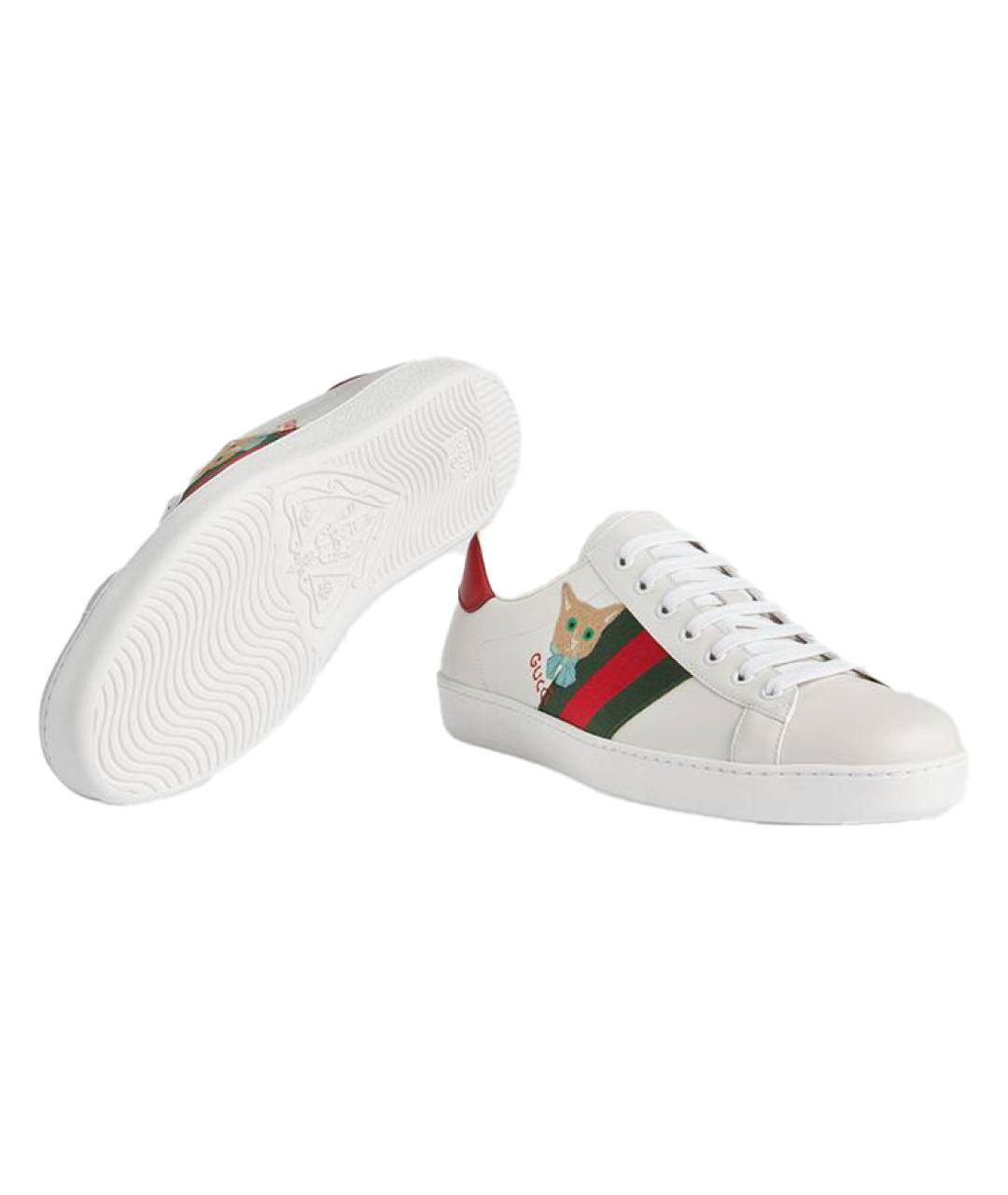 GUCCI Белые кожаные низкие кроссовки / кеды, фото 5