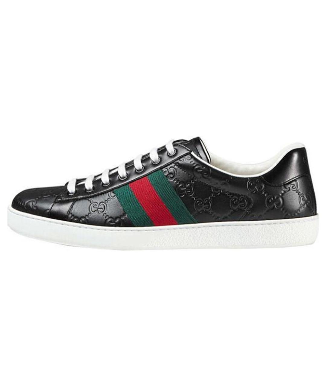 GUCCI Черные кожаные низкие кроссовки / кеды, фото 6