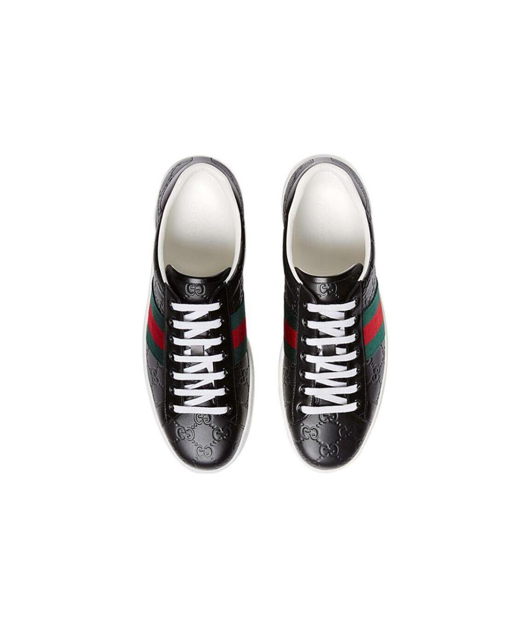 GUCCI Черные кожаные низкие кроссовки / кеды, фото 3