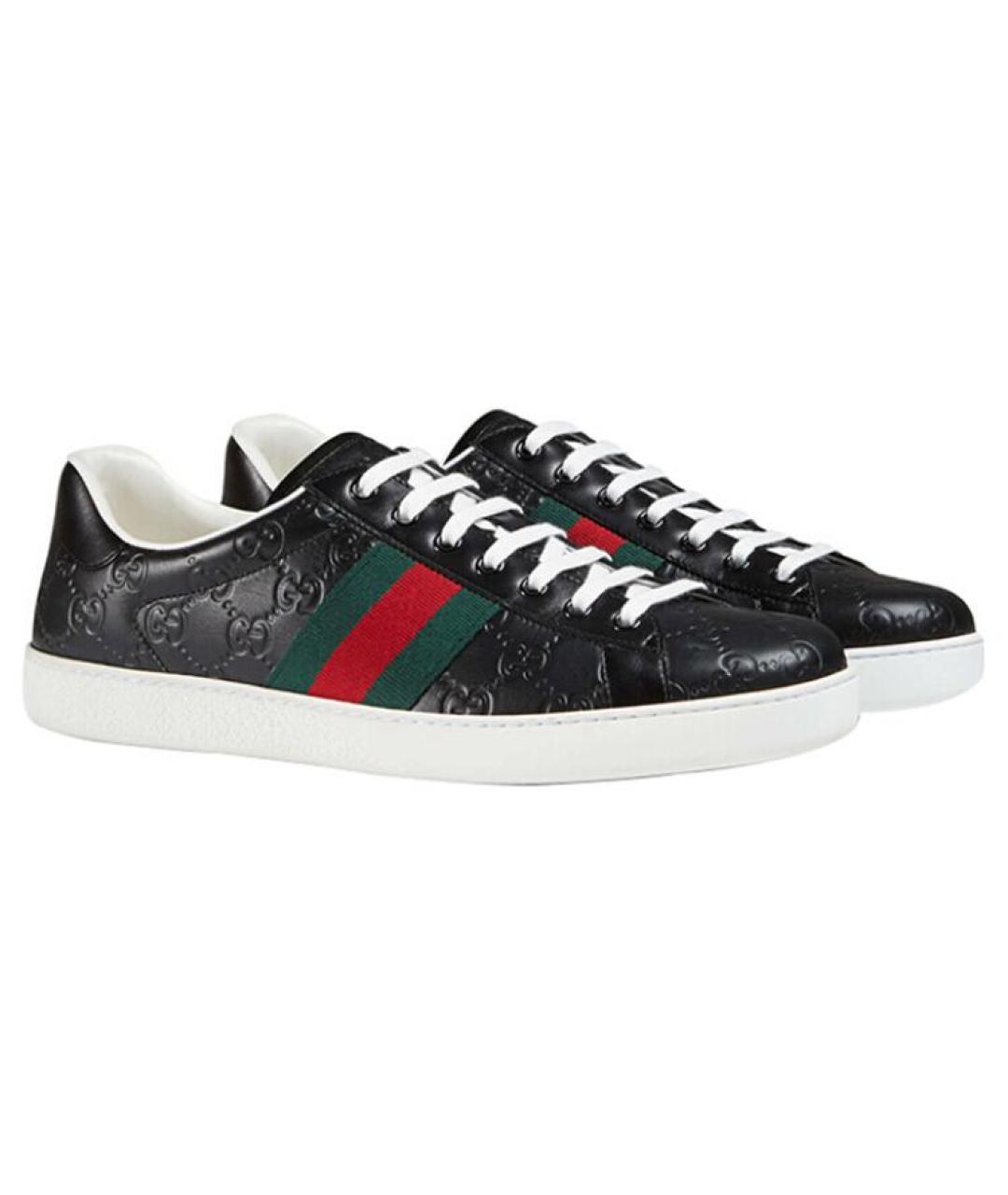 GUCCI Черные кожаные низкие кроссовки / кеды, фото 2