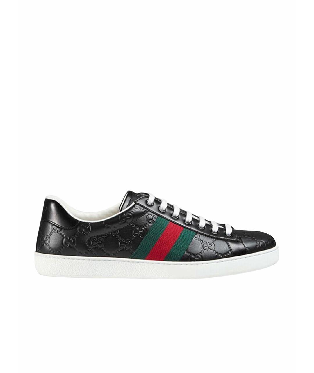 GUCCI Черные кожаные низкие кроссовки / кеды, фото 1