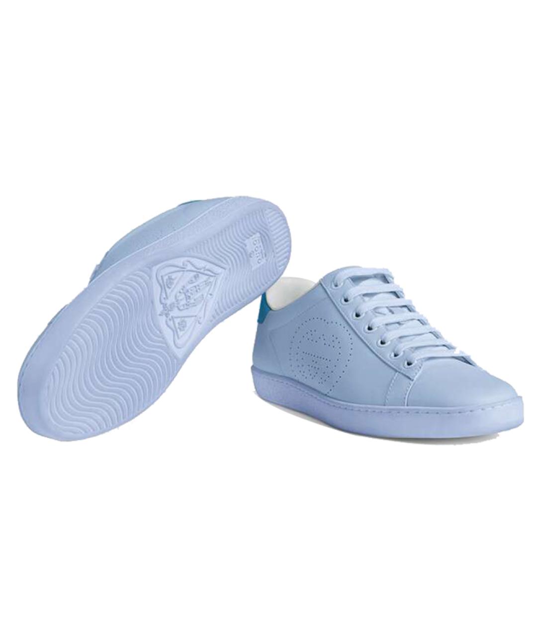 GUCCI Голубые кожаные кеды, фото 4
