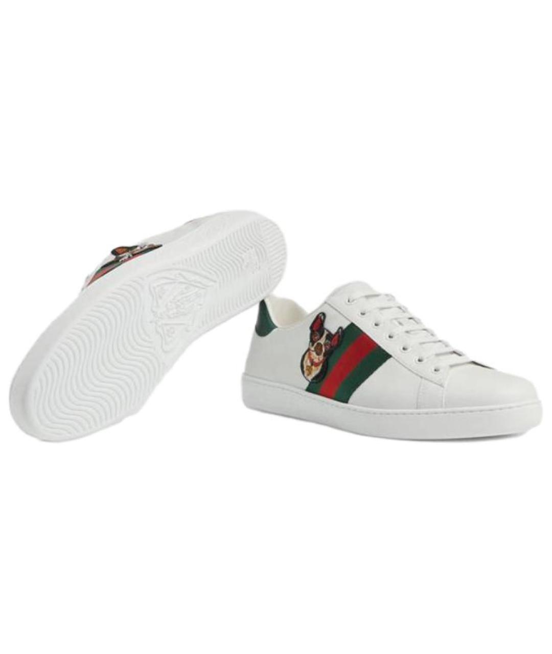 GUCCI Белые кожаные низкие кроссовки / кеды, фото 6