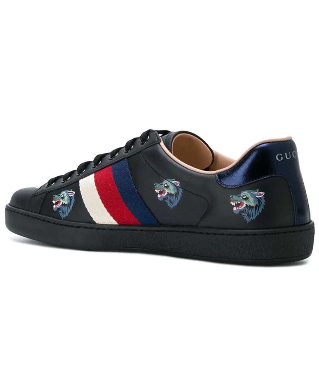 GUCCI Черные кожаные низкие кроссовки / кеды, фото 5
