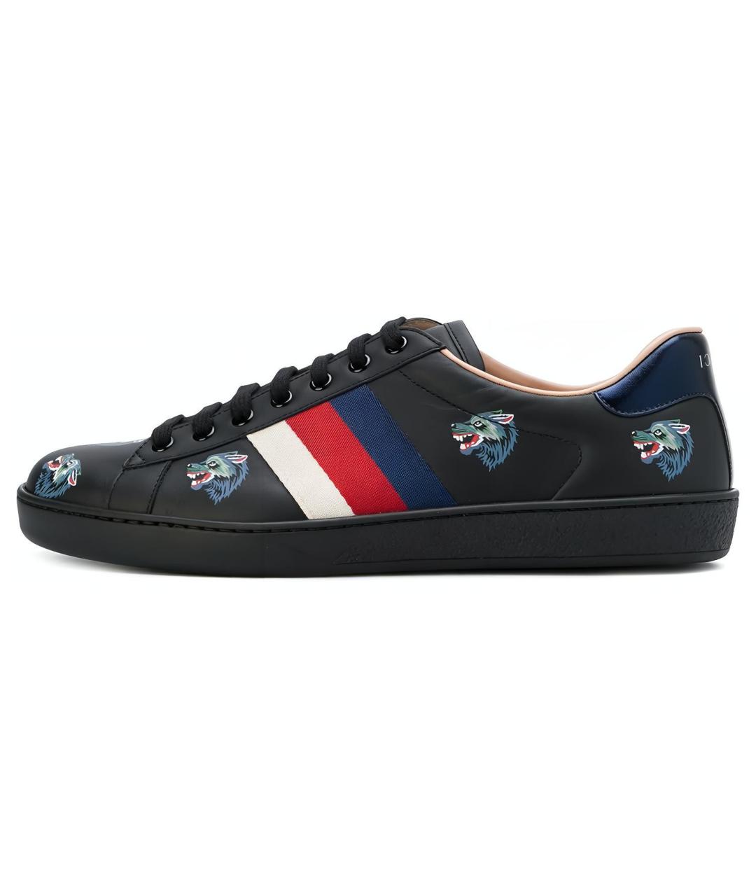 GUCCI Черные кожаные низкие кроссовки / кеды, фото 2