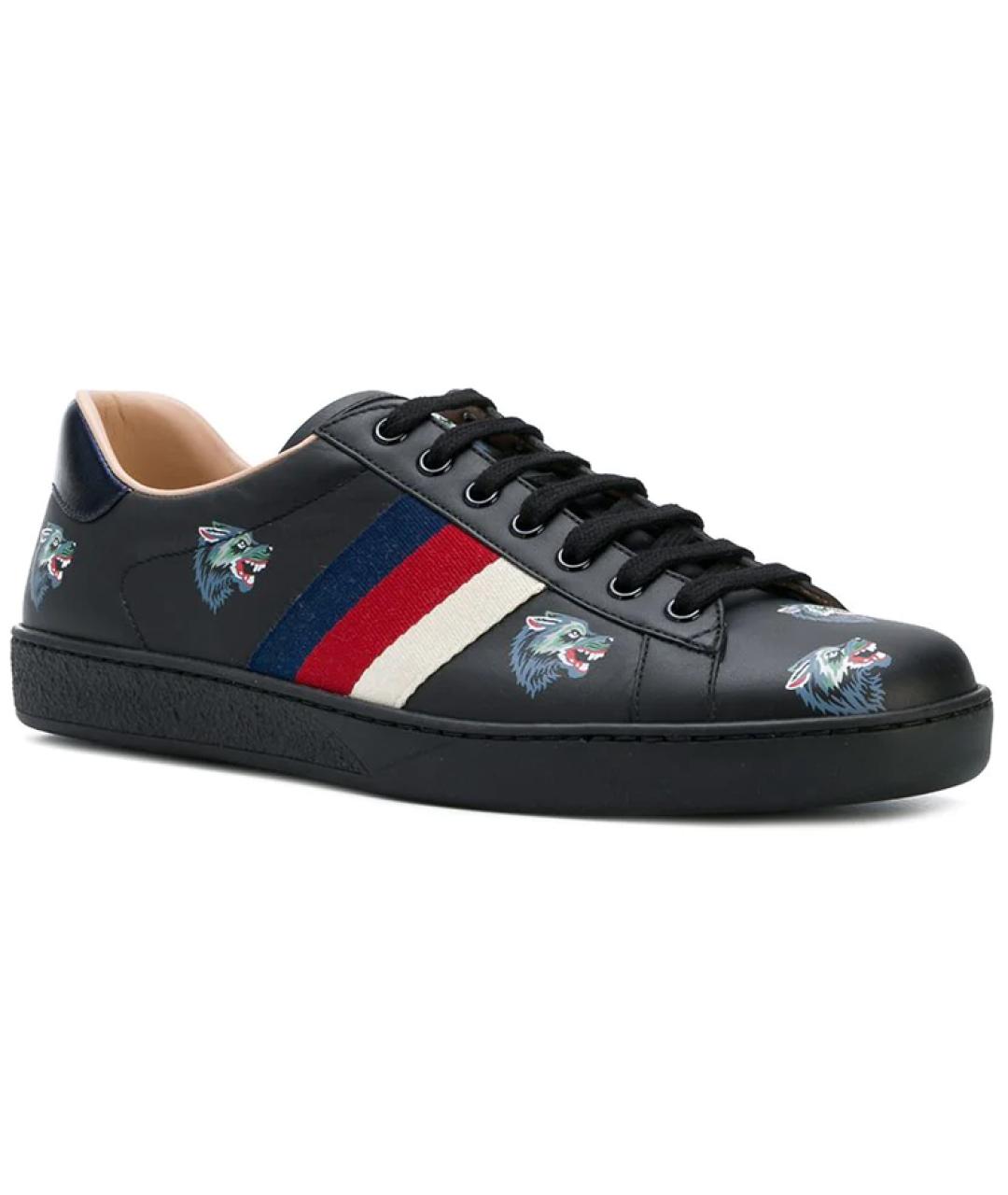 GUCCI Черные кожаные низкие кроссовки / кеды, фото 4